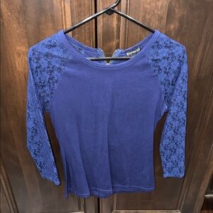 Express Women's Navy Lace Sleeve Long Sleeve Top